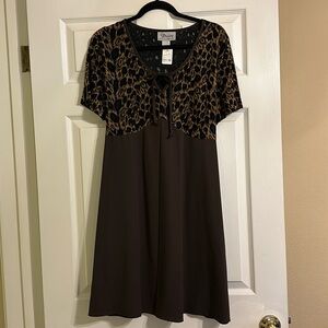 NWT 90s Daisy Leopard Print / Brown Knee Length Dress